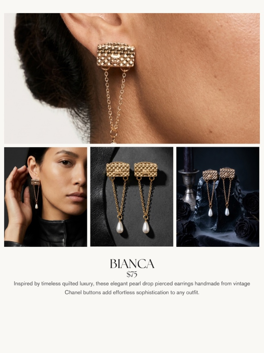Bianca earrings handmade from vintage Chanel earrings